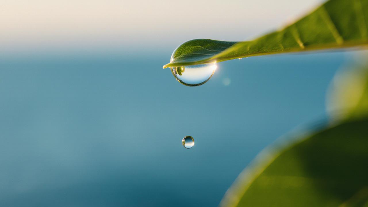 Detalle macro de una gota de aceite esencial